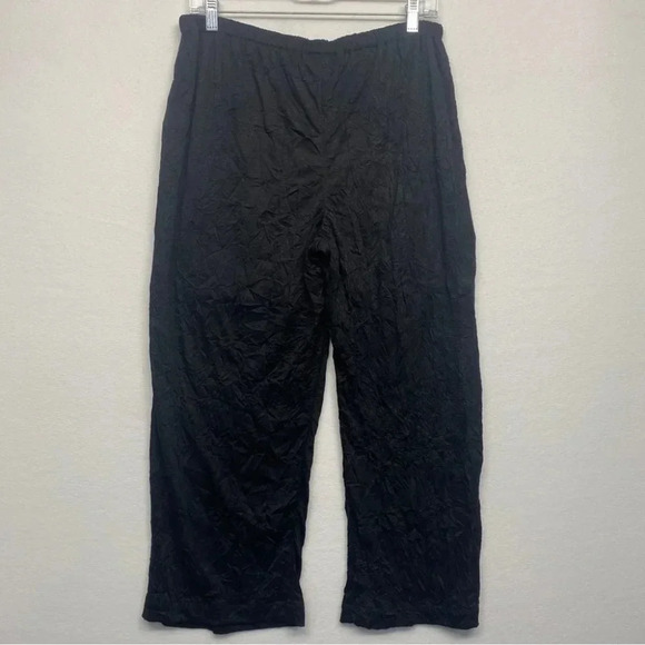 NWT Kathleen Sommers Black Pants Crinkle Wrinkle Crop Lagenlook L Pull On - Picture 3 of 6